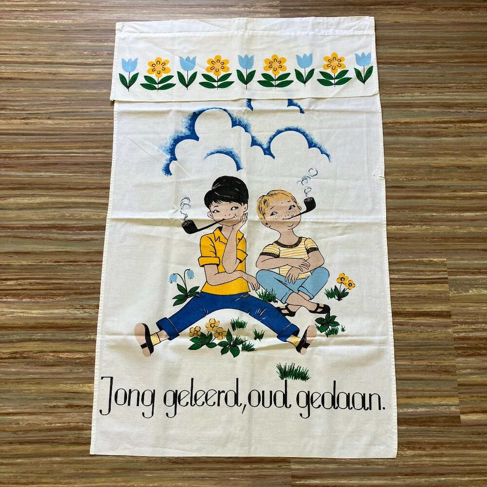 Dutch Children Kitchen Curtain Vintage Holland Tulip Jong Geleerd Oud Gedaan